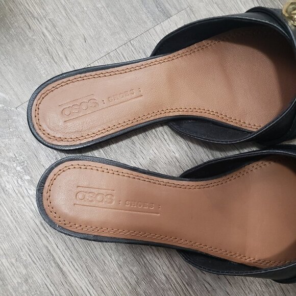 Asos Leather Slides Square Toe Gold Nugget Sz 37 - Picture 5 of 7